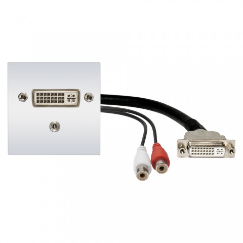 connection-modul DVI fem. —> 0.15 m breakout cable DVI fem. + 3.5 mm stereo mini jack fem. —> 0.15 m breakout cable 2 x RCA / RCA fem., scale: 45x45 mm, plastic, colour: pure white 