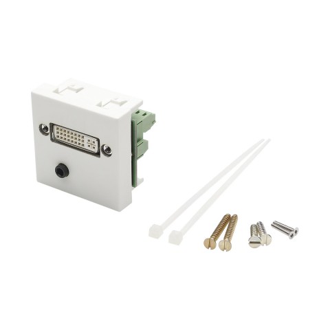 connection-modul DVI fem. + 3.5 mm stereo mini jack fem. —> Screw terminal, scale: 45x45 mm, plastic, colour: pure white 