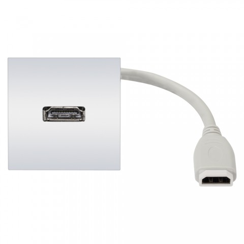 Anschluss-Modul HDMI fem. —> 0,20 m Kabelpeitsche HDMI fem., Baugröße: 45x45 mm, Kunststoff, Farbe: weiß | W45KWCP-HD-C 