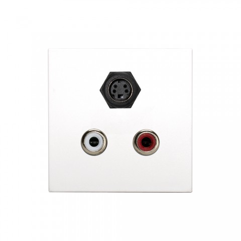 Anschluss-Modul S-Video + 2 RCA Audio rot / weiß fem. —> Schraubklemme, Baugröße: 45x45 mm, Kunststoff, Farbe: reinweiß | W45KWCP-SV-S 