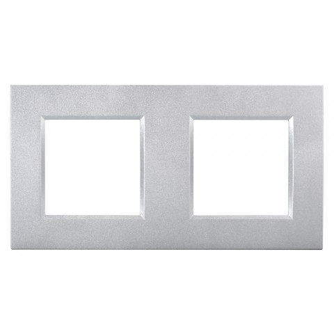 Switch frames, 2-way outside 80 x 151 mm, scale: 45x45 mm, plastic, colour: aluminium silver 