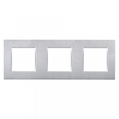 Switch frames, 3-way outside 80 x 222 mm, scale: 45x45 mm, plastic, colour: aluminium silver 