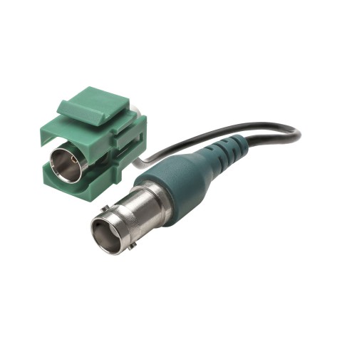 plastic-mountingfemale connector, BNC, 2-pole, nickel plated contact(s), Keystone Clip-In, green 
