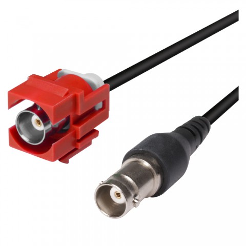 plastic-mountingfemale connector, BNC, 2-pole, nickel plated contact(s), Keystone Clip-In, red 
