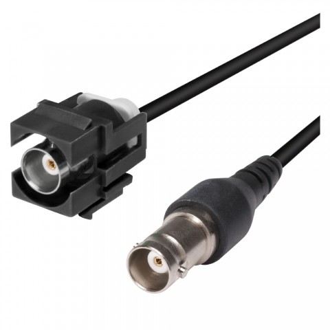 BNC, 2-pole , plastic-, Patch cable-female connector, nickel plated contact(s), Keystone Clip-In, black 