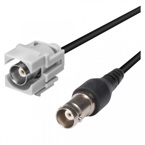 BNC, 2-pole , plastic-, Patch cable-female connector, nickel plated contact(s), Keystone Clip-In, white 