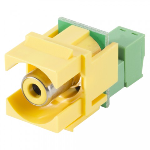 Cinch (RCA), 2-pol , Kunststoff-, Steck- / Schraubklemme-Einbau, vernickelte(r) Kontakt(e), Keystone Clip-In, gelb 