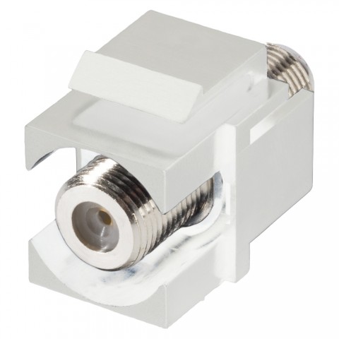 F-socket, 2-pole , plastic-, Patch-, nickel plated contact(s), Keystone Clip-In, white 