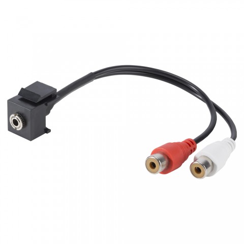 Mini-jack (3,5mm) / RCA, 3-pole , plastic-, Patch cable-, nickel plated contact(s), Keystone Clip-In, black 