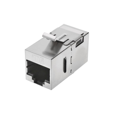 RJ45 CAT.6, 8-pole , metal-, Patch-female connector, gold plated contact(s), Keystone Clip-In, nickel 