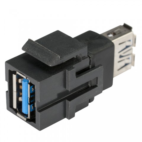 USB 3.0, Kunststoff-, Patch-Einbau, vernickelte(r) Kontakt(e), Keystone Clip-In, schwarz 