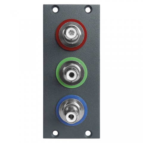 Steckverbinder-Modul 3 x Cinch / RCA female Patch YUV, 2 HE, 1 BE für SYS-Gehäuseserien, Farbe: anthrazit, RAL 7016 | SYCFB21-C3Y-P 