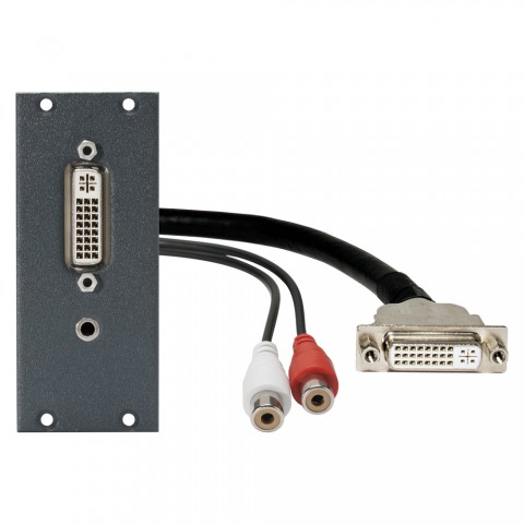 Connector Module DVI24+5 + 3,5 mm stereo jack fem. -> 0,15m cable DVI + 2 x RCA fem., 2 HE, 1 BE for SYS-series, colour: anthracite, RAL 7016 