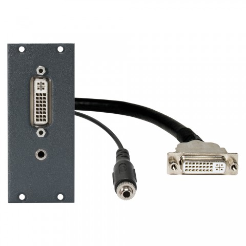 Connector Module DVI24+5 + 3,5 mm stereo jack fem. -> 0,15m cable DVI + 3,5 mm stereo jack fem., 2 HE, 1 BE for SYS-series, colour: anthracite, RAL 7016 