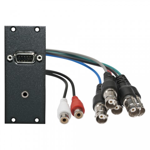 Connector Module VGA + 3,5 mm stereo jack fem. -> 0,2m cable 5xBNC + 2x RCA fem., 2 HE, 1 BE for SYS-series, colour: anthracite, RAL 7016 