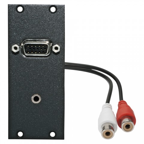 Steckverbinder-Modul VGA + 3,5 mm Stereoklinke fem. -> VGA Patch + 0,15m Kabel 2xCinch / RCA fem., 2 HE, 1 BE für SYS-Gehäuseserien, Farbe: anthrazit, RAL 7016 | SYCFB21-VGA-C5 