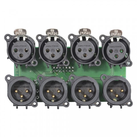Connector Module 4 x XLR female + 4 x XLR male NEUTRIK® A-Serie (female + male parallel per channel switched), 3-pole , 2 HE, 3 BE, plastic-, 12 lift terminals, flat connector 14-pin socket-, gold plated contact(s), black, for SYS-series 