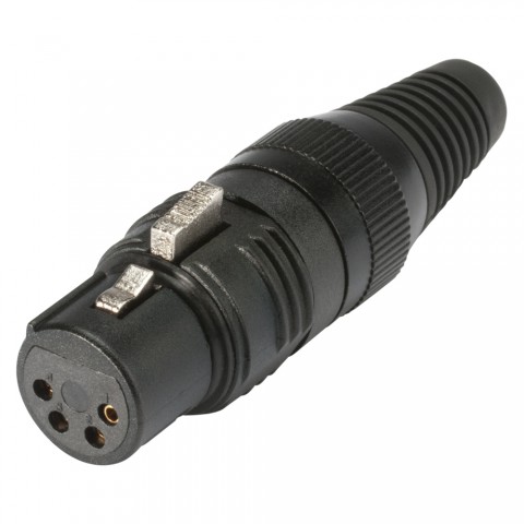 HICON XLR, 4-pole , metal-, Soldering-female connector, gold plated contact(s), straight, black 