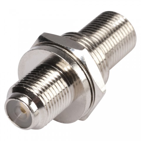 HICON F-plug, 2-pole , metal-, Patch-female connector, nickel plated contact(s), thread 1/2", nickel coloured 