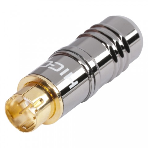 HICON S-VHS, 4-pole , metal-, Soldering-male connector, gold plated contact(s), straight, chrome coloured 