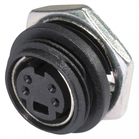 HICON S-VHS, 4-pole , plastic-, Soldering-female connector, nickel plated contact(s), M13.5 x 1 thread, black 