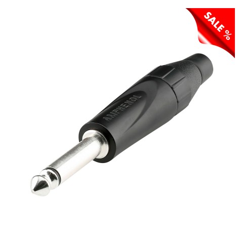 Amphenol jack (6,3mm), 2-pole , metal-, Soldering-male connector, nickel plated contact(s), straight, black 