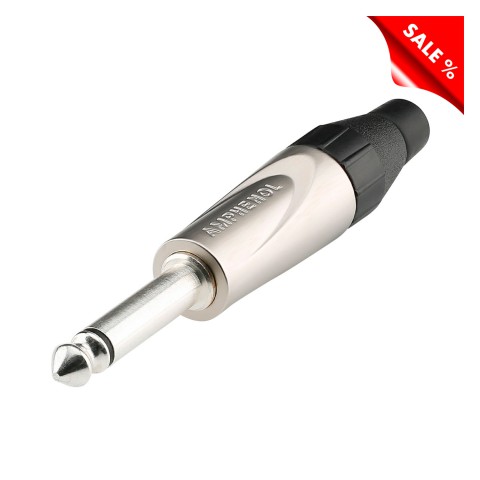 Amphenol jack (6,3mm), 2-pole , metal-, Soldering-male connector, nickel plated contact(s), straight, nickel coloured 