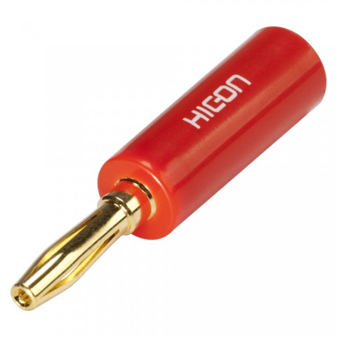 HICON Banana, 1-pol , plastic-, screw-type-male connector, gold plated contact(s), straight, red 