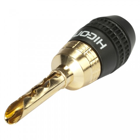 HICON Banana connector with toothed clamp, 1-pol , metal-, screw-type-male connector, gold plated contact(s), straight, black 