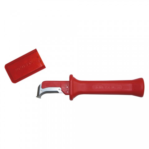 Stripping knife with flat tip for all cable, red 