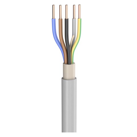 Power Lead NYM-J; 5 x 1,50 mm²; PVC, flame-retardant, Ø 9,80 mm; grey; Eca 