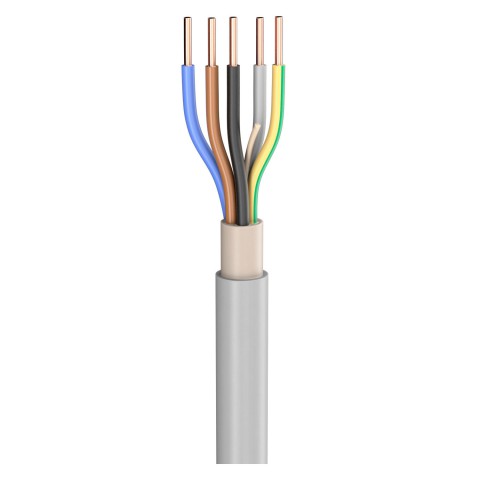 Power Lead NYM-J; 5 x 2,50 mm²; PVC, flame-retardant, Ø 11,25 mm; grey; Eca 