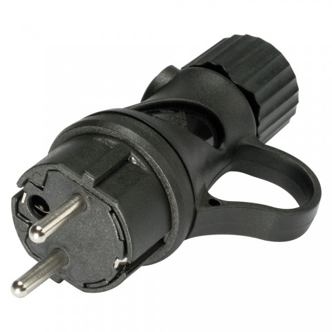 SCHUKO, 2-pole , plastic-, screw-type-male connector, nickel plated contact(s), straight, max. 2,5 mm², black 