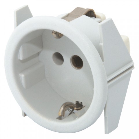 SCHUKO, 2-pole , plastic-, Plug in terminals-female connector, nickel plated contact(s), straight, max. 2,5 mm², white 
