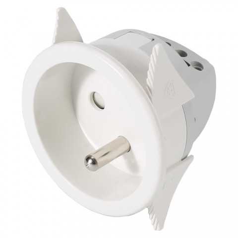 Install socket SNAP-IN, French standard, 2-pole , plastic-, screw-type-female connector, nickel plated contact(s), straight, max. 2,5 mm², white 