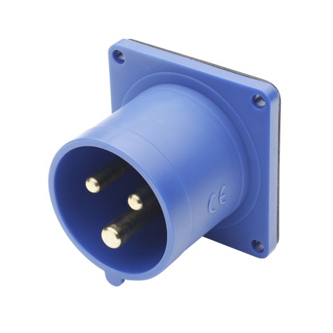 CEE, 3-pol , Kunststoff-, Schraubkontakt-Einbaustecker, vernickelte(r) Kontakt(e), gerade, max. 2,5 mm², blau 